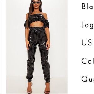 PrettyLittleThing Black Vinyl Joggers
